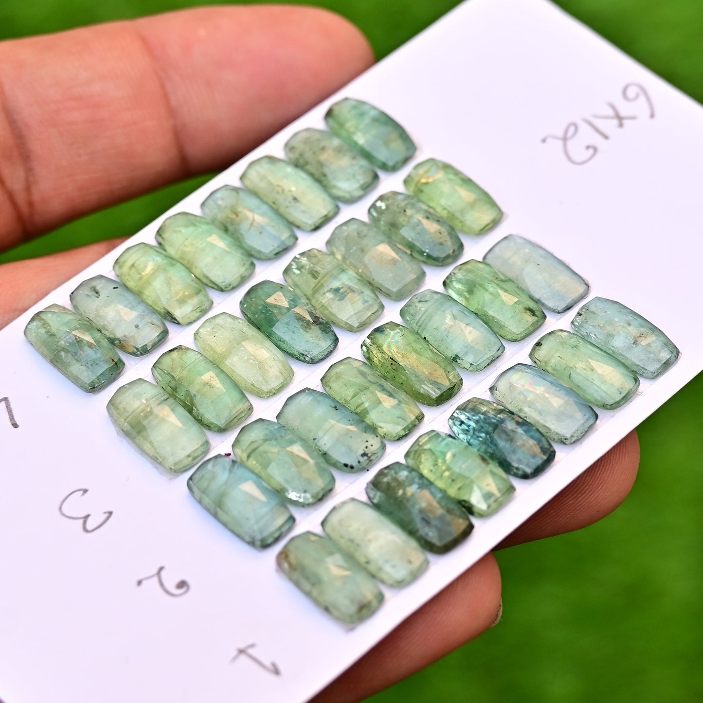 Emerald Green Kyanite Rose Cut Cabochon Rectangle Shape 6x12mm Grade Gemstone Strip - Total 8 Pcs in Strip