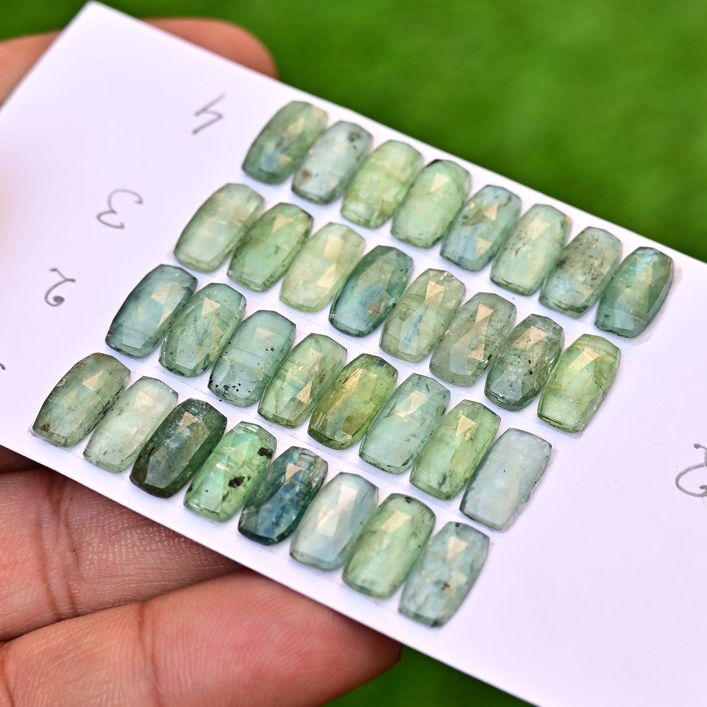 Emerald Green Kyanite Rose Cut Cabochon Rectangle Shape 6x12mm Grade Gemstone Strip - Total 8 Pcs in Strip