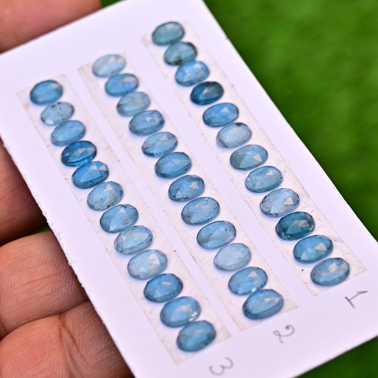 Aqua Kyanite Rose Cut Cabochon Oval Shape 6x8mm AA Grade Gemstone Strip - Total 12 Pcs in One Strip