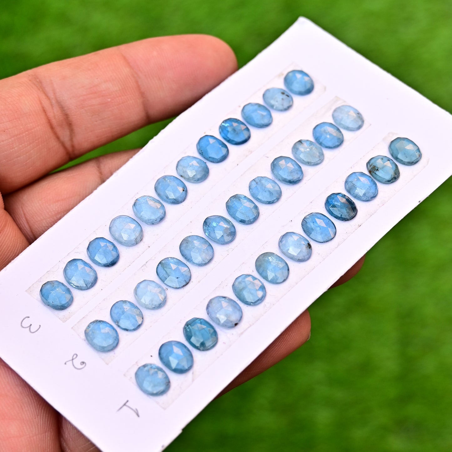 Aqua Kyanite Rose Cut Cabochon Oval Shape 6x8mm AA Grade Gemstone Strip - Total 12 Pcs in One Strip