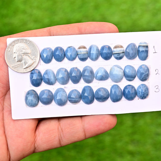 Owyhee Blue Opal Faceted Rose Cut 8x11mm - 9x12mm  Freeform Shape AA Grade Gemstone Strip -Total 9 Pcs in one