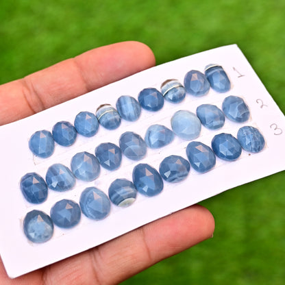 Owyhee Blue Opal Faceted Rose Cut 8x11mm - 9x12mm  Freeform Shape AA Grade Gemstone Strip -Total 9 Pcs in one