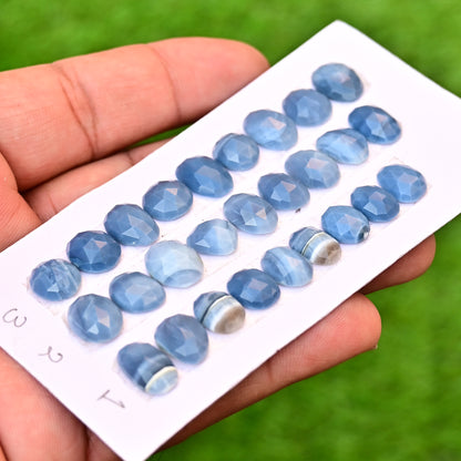 Owyhee Blue Opal Faceted Rose Cut 8x11mm - 9x12mm  Freeform Shape AA Grade Gemstone Strip -Total 9 Pcs in one