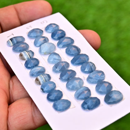 Owyhee Blue Opal Faceted Rose Cut 8x11mm - 9x12mm  Freeform Shape AA Grade Gemstone Strip -Total 9 Pcs in one