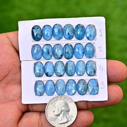 Aqua Kyanite Rose Cut Cabochon Oval Shape 8x12mm AA Grade Gemstone Strip - Total 6 Pcs in One Strip