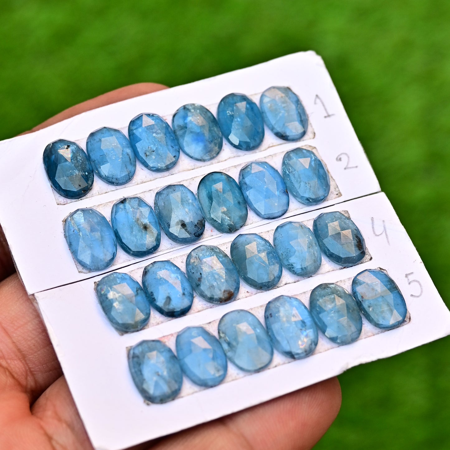 Aqua Kyanite Rose Cut Cabochon Oval Shape 8x12mm AA Grade Gemstone Strip - Total 6 Pcs in One Strip