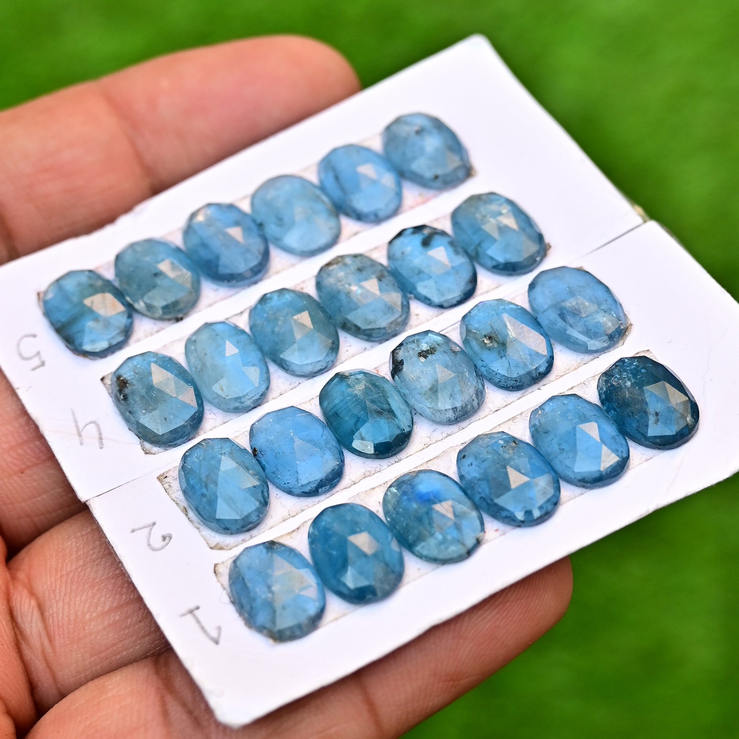 Aqua Kyanite Rose Cut Cabochon Oval Shape 8x12mm AA Grade Gemstone Strip - Total 6 Pcs in One Strip