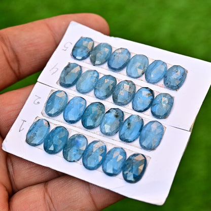 Aqua Kyanite Rose Cut Cabochon Oval Shape 8x12mm AA Grade Gemstone Strip - Total 6 Pcs in One Strip