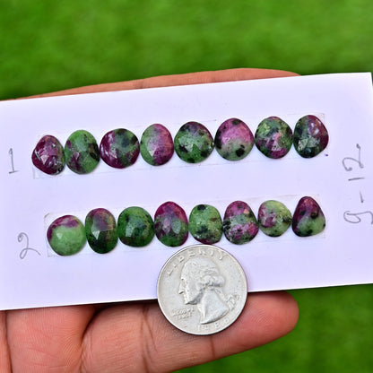 Ruby zoisite Rose Cut Freeform Shape 12-9mm, AA Grade Gemstone Strip - Total 8 Pcs in One