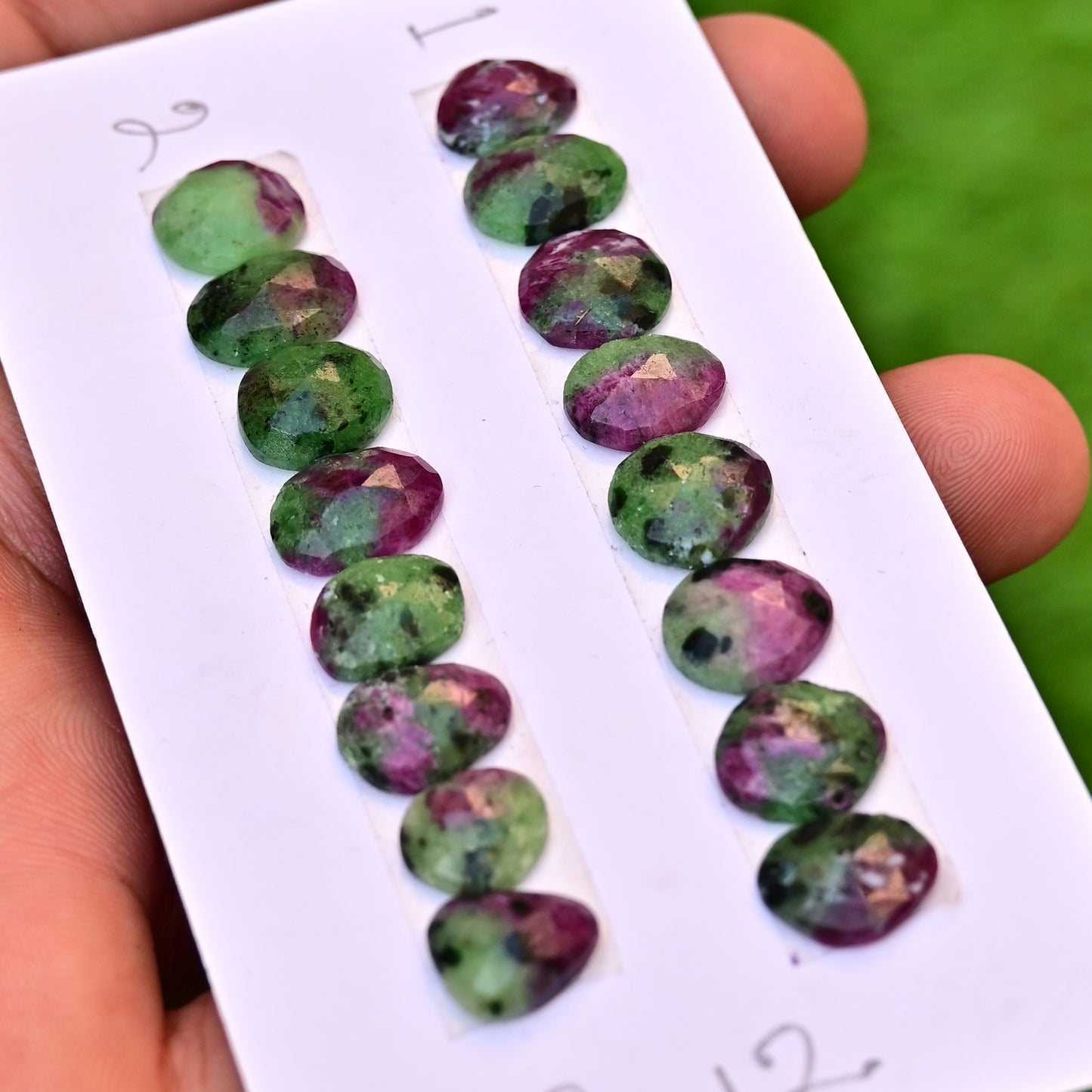 Ruby zoisite Rose Cut Freeform Shape 12-9mm, AA Grade Gemstone Strip - Total 8 Pcs in One