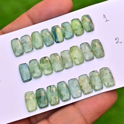 Emerald Green Kyanite Rose Cut Cabochon Rectangle Shape 6x12mm Grade Gemstone Strip - Total 8 Pcs in Strip