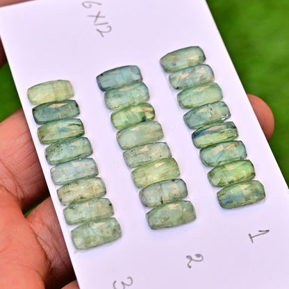 Emerald Green Kyanite Rose Cut Cabochon Rectangle Shape 6x12mm Grade Gemstone Strip - Total 8 Pcs in Strip