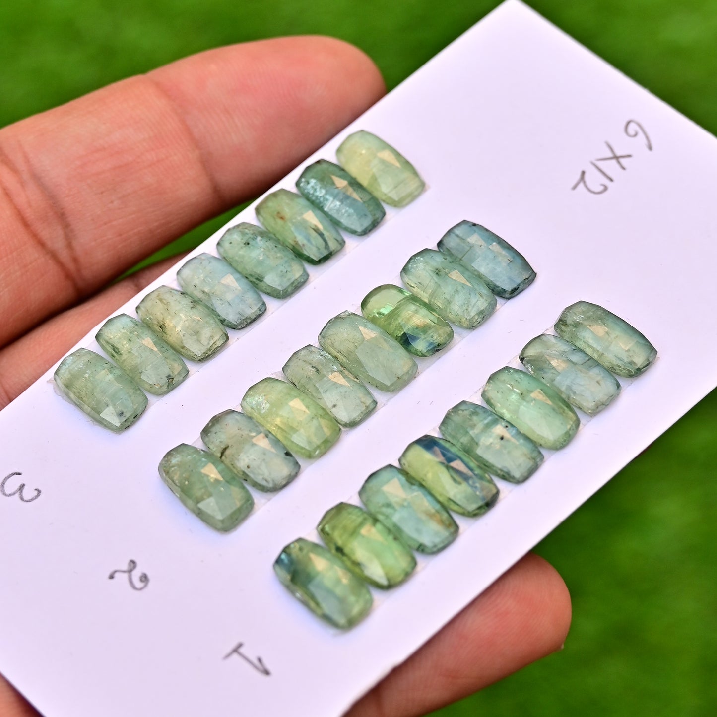 Emerald Green Kyanite Rose Cut Cabochon Rectangle Shape 6x12mm Grade Gemstone Strip - Total 8 Pcs in Strip