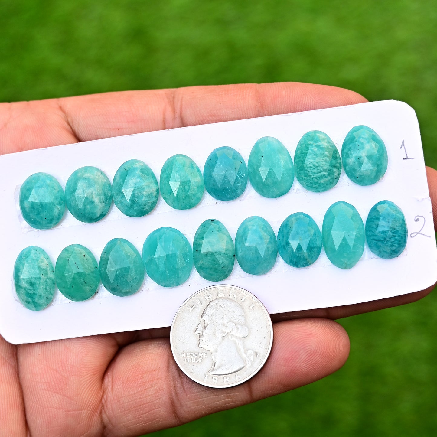 Amazonite Rose Cut Cabochon Oval Shape 16mm-10mm AA Grade Gemstone Strip - Total 8 Pcs in One