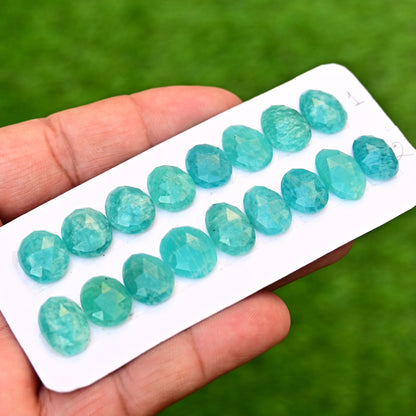 Amazonite Rose Cut Cabochon Oval Shape 16mm-10mm AA Grade Gemstone Strip - Total 8 Pcs in One