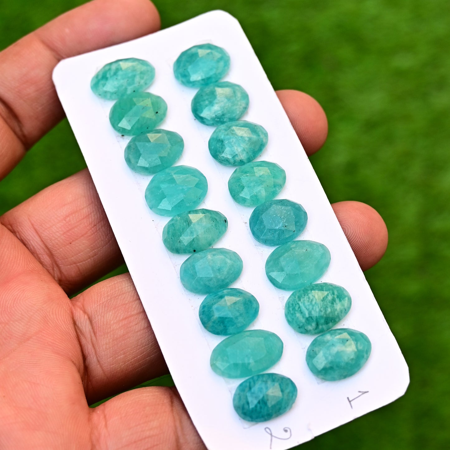 Amazonite Rose Cut Cabochon Oval Shape 16mm-10mm AA Grade Gemstone Strip - Total 8 Pcs in One