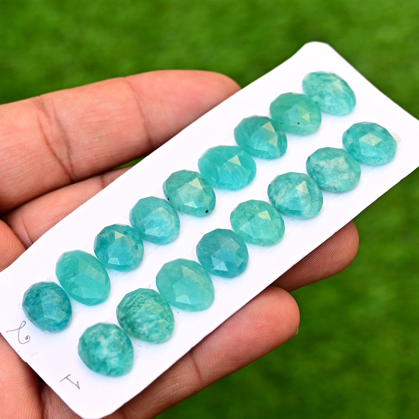 Amazonite Rose Cut Cabochon Oval Shape 16mm-10mm AA Grade Gemstone Strip - Total 8 Pcs in One