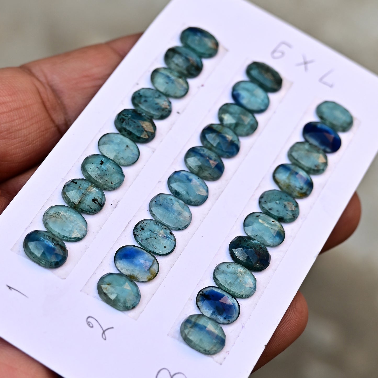 Emerald Green Kyanite Rose Cut Cabochon Oval Shape 7x9mm AA Grade Gemstone Strip - Total 10 Pcs in Strip