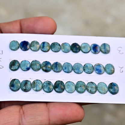 Emerald Green Kyanite Rose Cut Cabochon Oval Shape 7x9mm AA Grade Gemstone Strip - Total 10 Pcs in Strip