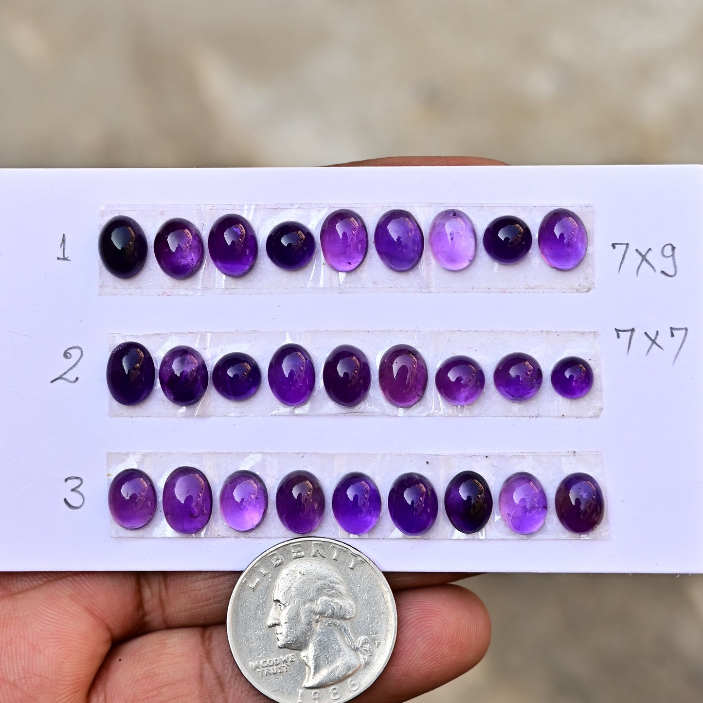 Amethyst Smooth Cabochon Gemstone Mix shape 7x9mm - 7x7mm Jewelry Making AA Grade Gemstone Strip - Total 9 Pcs in One