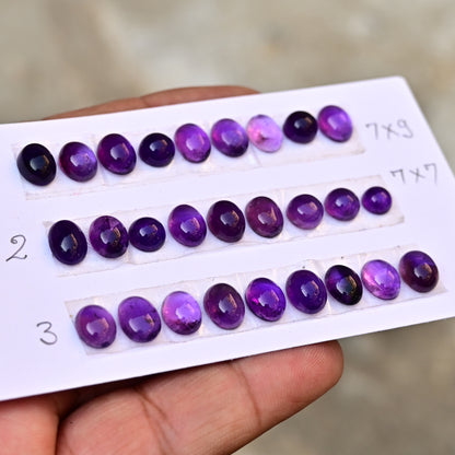 Amethyst Smooth Cabochon Gemstone Mix shape 7x9mm - 7x7mm Jewelry Making AA Grade Gemstone Strip - Total 9 Pcs in One