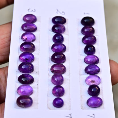 Amethyst Smooth Cabochon Gemstone Mix shape 7x9mm - 7x7mm Jewelry Making AA Grade Gemstone Strip - Total 9 Pcs in One