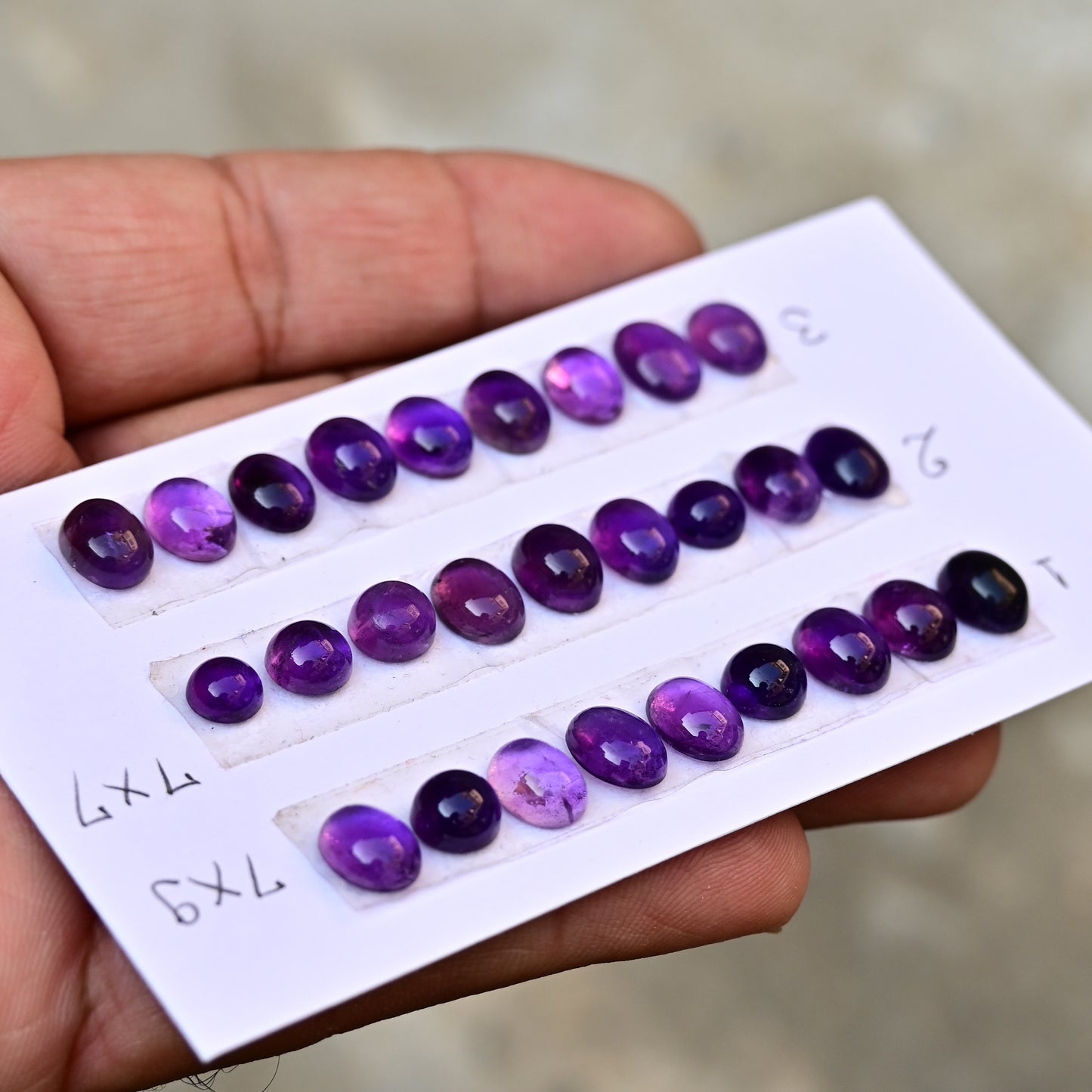 Amethyst Smooth Cabochon Gemstone Mix shape 7x9mm - 7x7mm Jewelry Making AA Grade Gemstone Strip - Total 9 Pcs in One