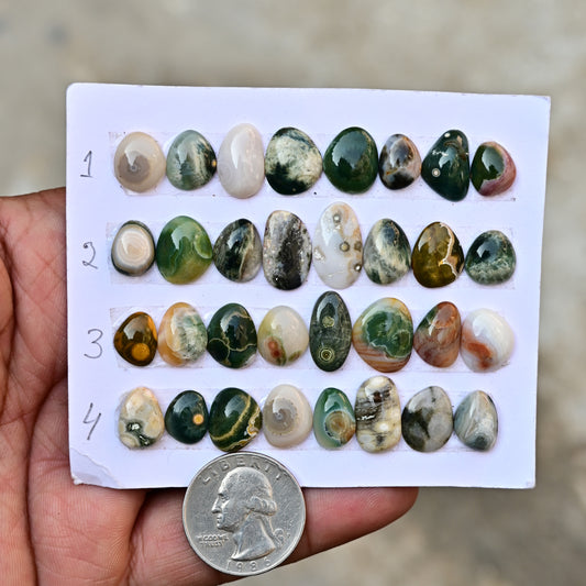 Ocean Jasper Freeform Shape Smooth Cabochon 8mm - 17mm AA Grade Gemstone Strip - Total 8 Pcs in One