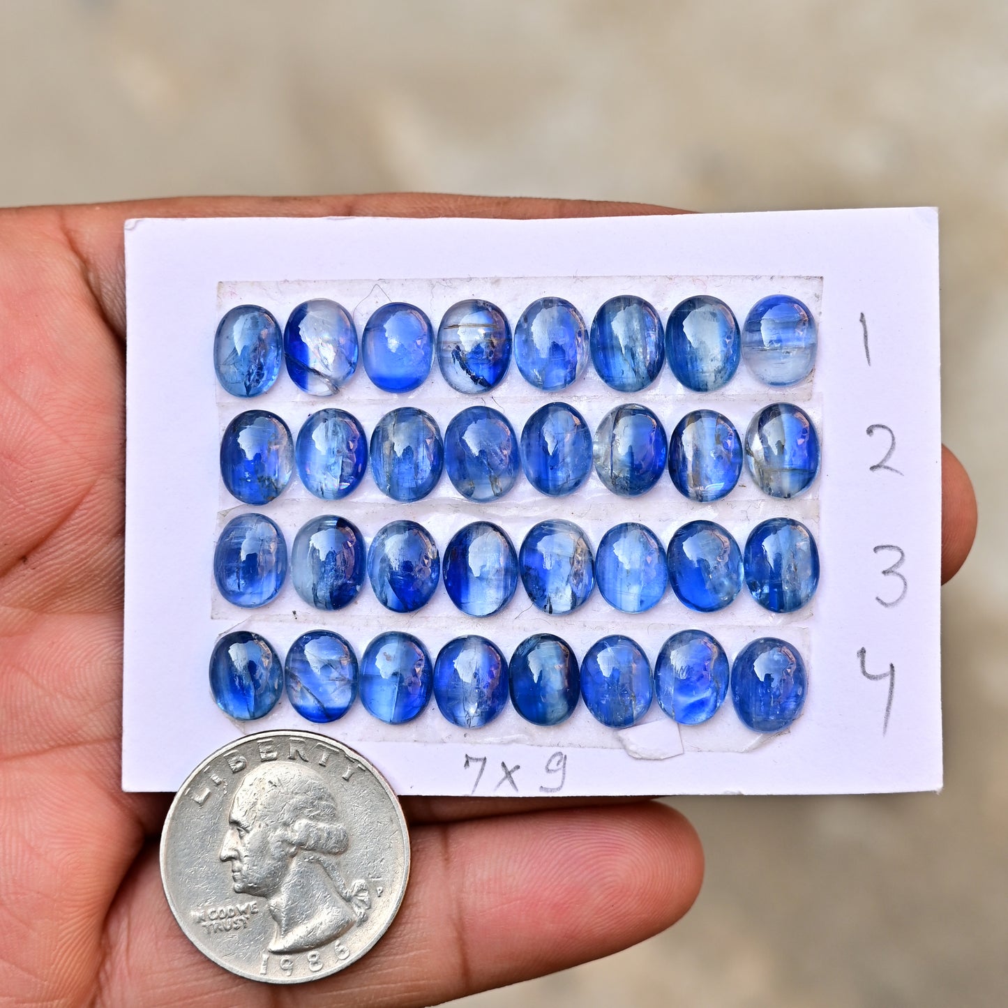 Blue Kyanite Smooth Cabochon Oval Shape 7x9mm Grade Gemstone Strip - Total 8 Pcs in Strip