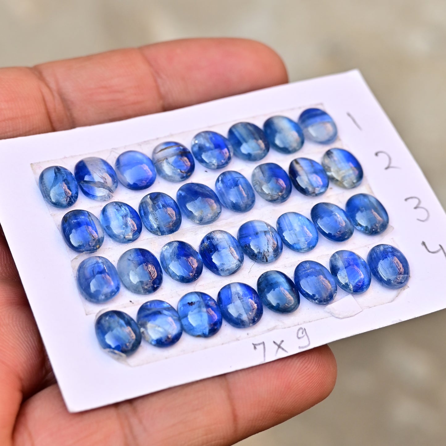 Blue Kyanite Smooth Cabochon Oval Shape 7x9mm Grade Gemstone Strip - Total 8 Pcs in Strip