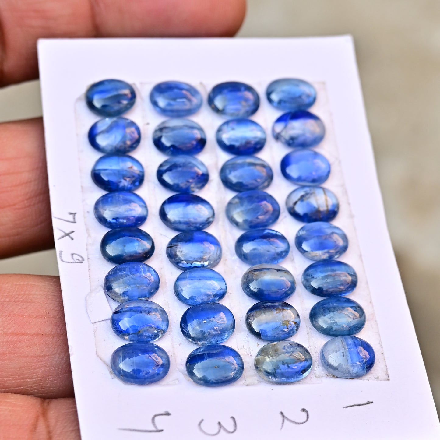 Blue Kyanite Smooth Cabochon Oval Shape 7x9mm Grade Gemstone Strip - Total 8 Pcs in Strip