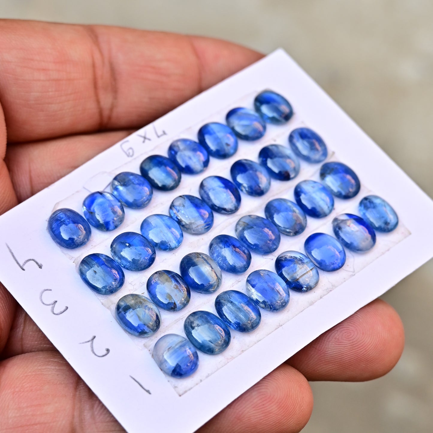 Blue Kyanite Smooth Cabochon Oval Shape 7x9mm Grade Gemstone Strip - Total 8 Pcs in Strip