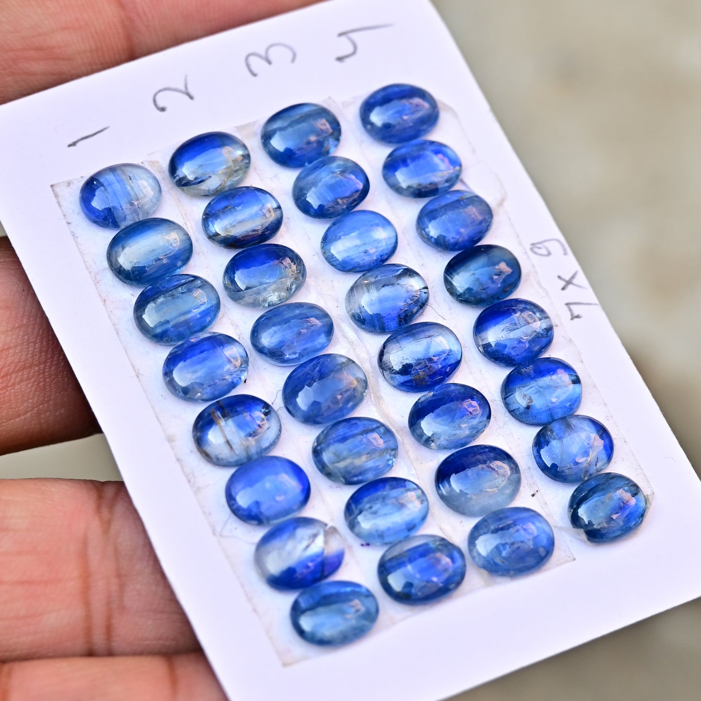 Blue Kyanite Smooth Cabochon Oval Shape 7x9mm Grade Gemstone Strip - Total 8 Pcs in Strip