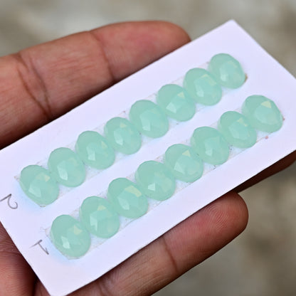 Peru Chalcedony Rose Cut Oval Shape 8x12mm AA Grade Gemstone Strip Set - Total 8 Pcs in one