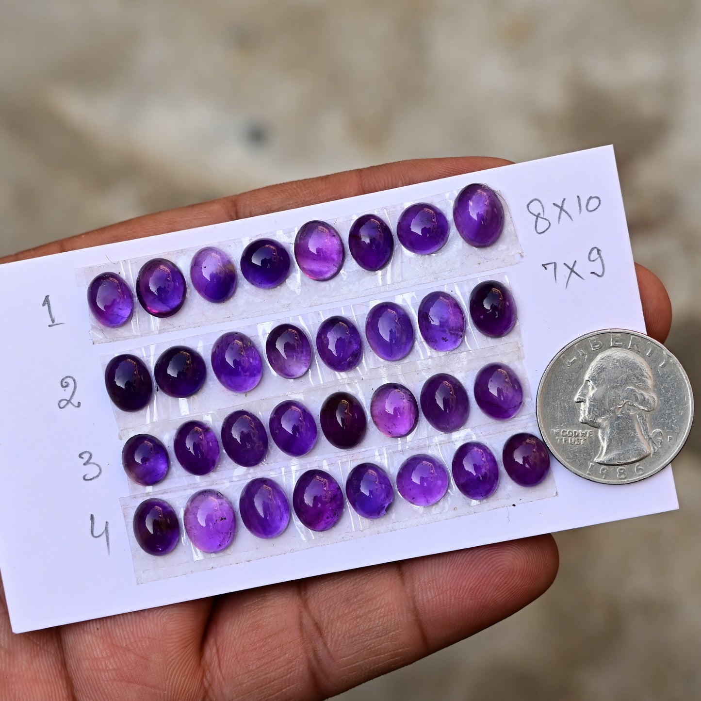 Amethyst Smooth Cabochon Gemstone Mix shape 7x9mm - 8x10mm Jewelry Making AA Grade Gemstone Strip - Total 8 Pcs in One