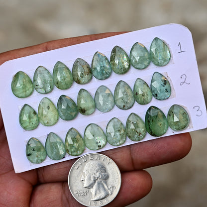 Green Kyanite Rose Cut Cabochon Drop Shape 8x12mm - 9x13mm Grade Gemstone Strip - Total 8 Pcs in Strip