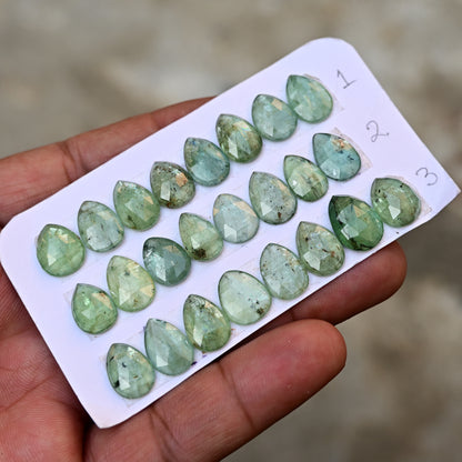 Green Kyanite Rose Cut Cabochon Drop Shape 8x12mm - 9x13mm Grade Gemstone Strip - Total 8 Pcs in Strip