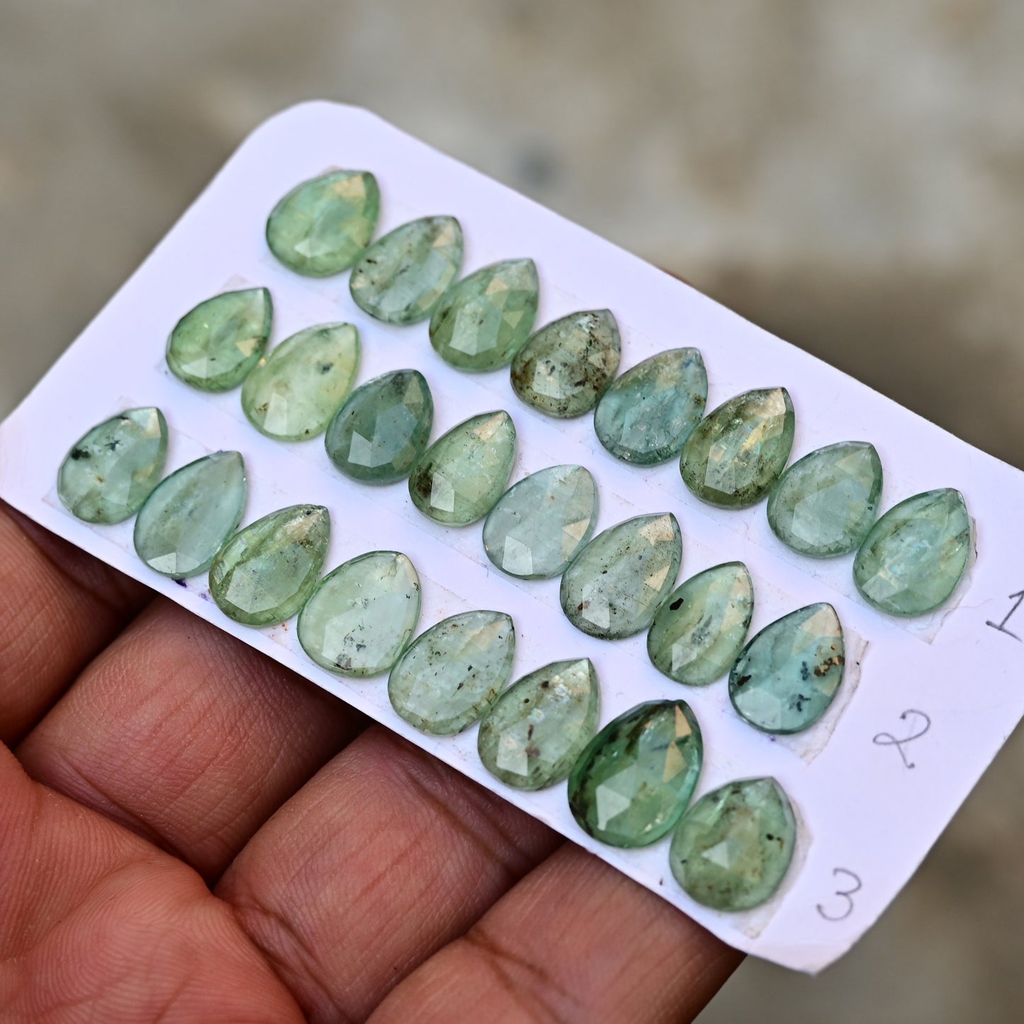 Green Kyanite Rose Cut Cabochon Drop Shape 8x12mm - 9x13mm Grade Gemstone Strip - Total 8 Pcs in Strip