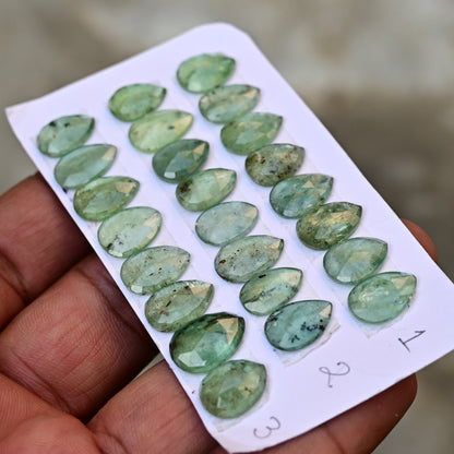 Green Kyanite Rose Cut Cabochon Drop Shape 8x12mm - 9x13mm Grade Gemstone Strip - Total 8 Pcs in Strip