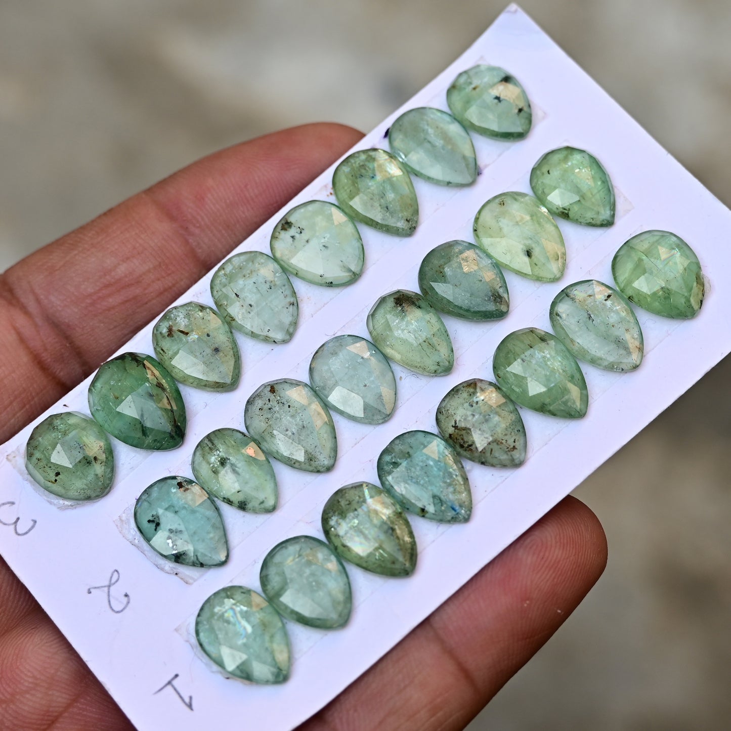 Green Kyanite Rose Cut Cabochon Drop Shape 8x12mm - 9x13mm Grade Gemstone Strip - Total 8 Pcs in Strip