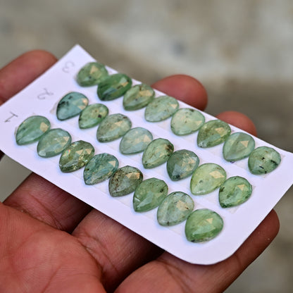 Green Kyanite Rose Cut Cabochon Drop Shape 8x12mm - 9x13mm Grade Gemstone Strip - Total 8 Pcs in Strip