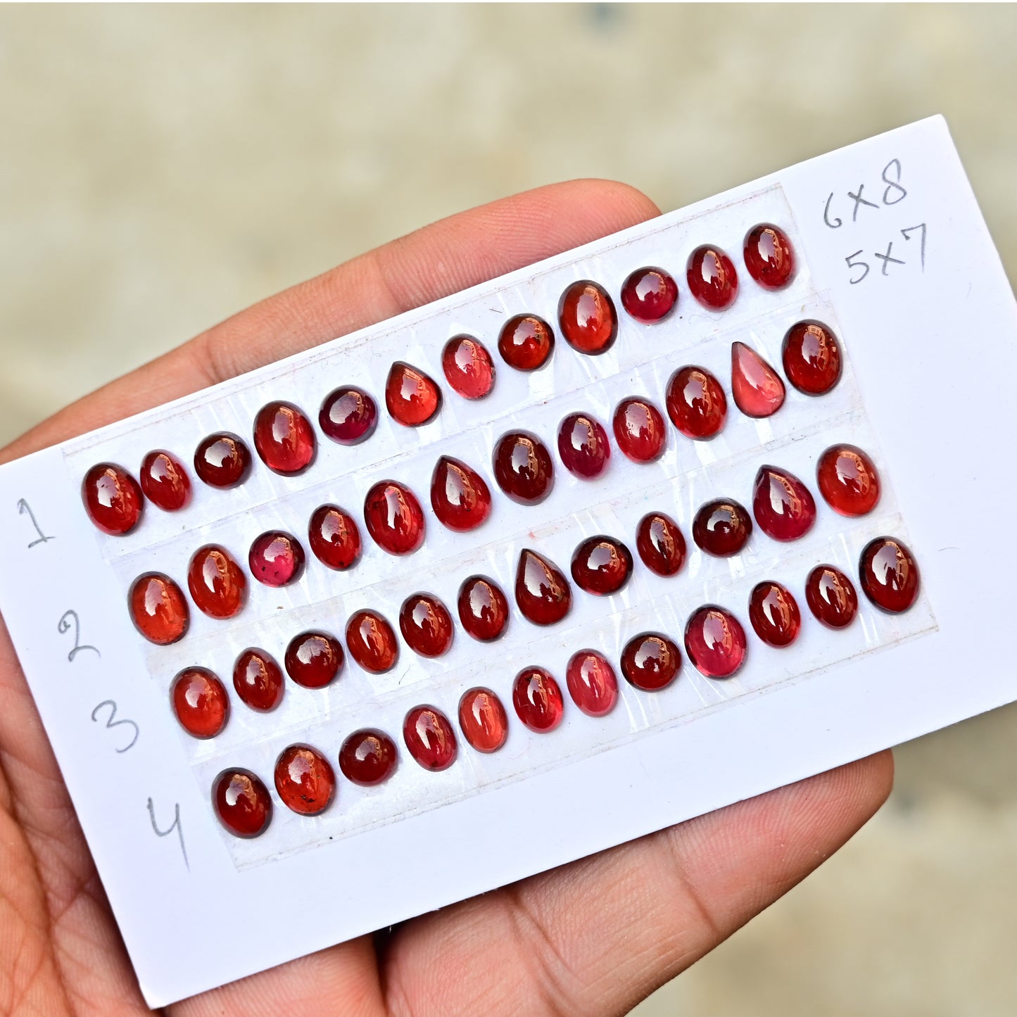 Mozambique Garnet smooth Cabochon 5x7mm - 6x8mm AA Grade Gemstone Strip- Total 12 Pcs in One