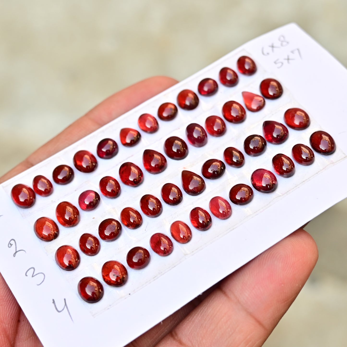 Mozambique Garnet smooth Cabochon 5x7mm - 6x8mm AA Grade Gemstone Strip- Total 12 Pcs in One