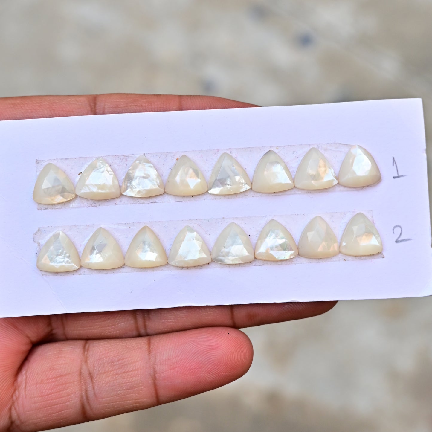 Mother Of Pearl Rose Cut Trillian Shape 10x10mm AA Grade Gemstone Strip Set -Total 8 Pcs in one strip