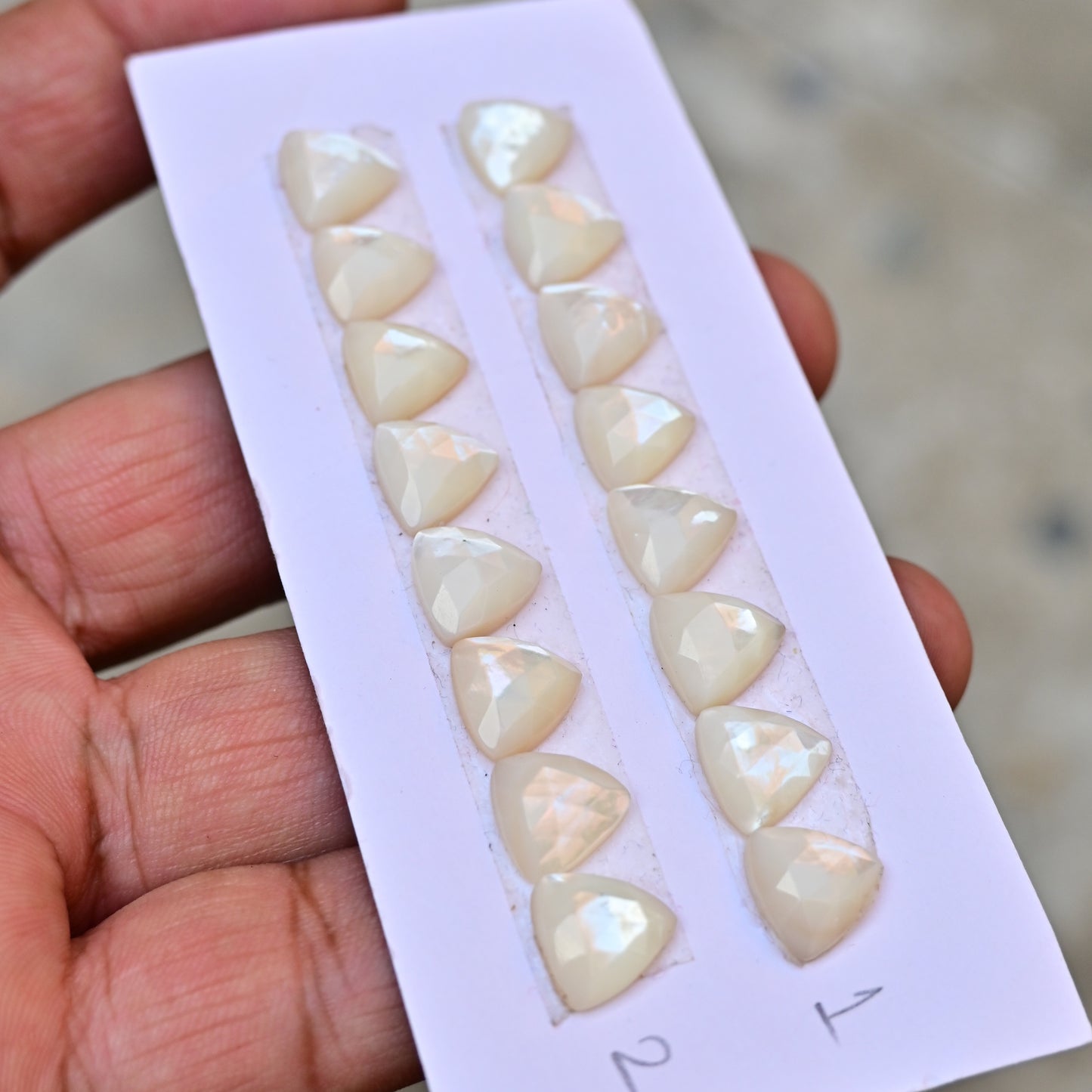 Mother Of Pearl Rose Cut Trillian Shape 10x10mm AA Grade Gemstone Strip Set -Total 8 Pcs in one strip