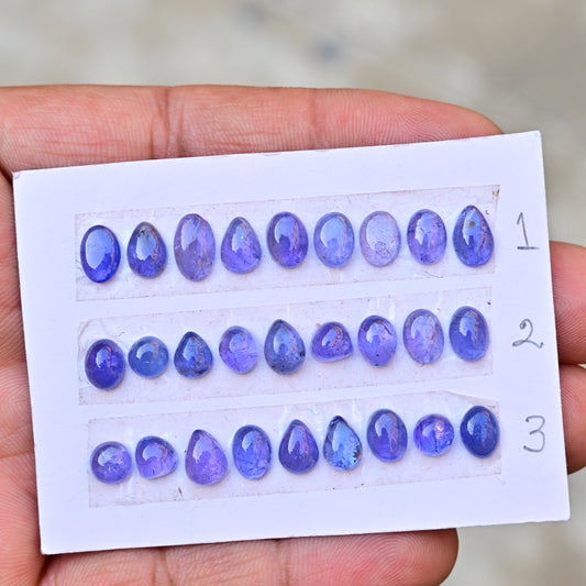 Tanzanite Cabochon 6mm - 9mm Mix Shape AA Grade Gemstone Strip - Total 9 Pcs in one strip