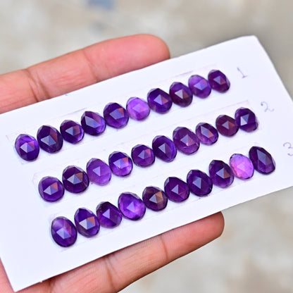 Amethyst Rosecut Cabochon Gemstone Oval shape 7x9mm - 7x11mm Jewelry Making AA Grade Gemstone Strip - Total 10 Pcs in One