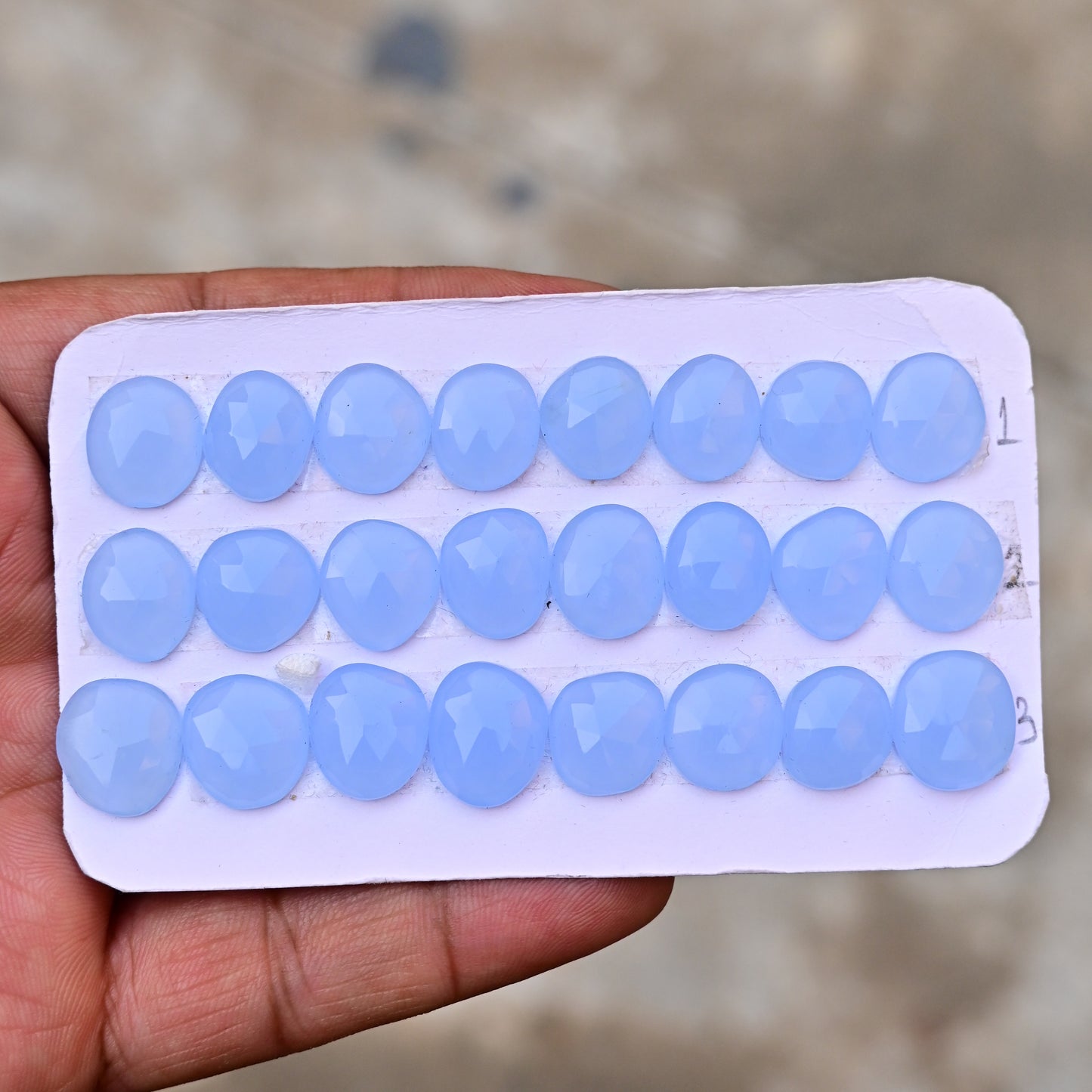 Blue Chalcedony Rose Cut Free Form Shape 12mm - 14mm AA Grade Gemstone Strip Set-Total 8 Pcs in one Strip