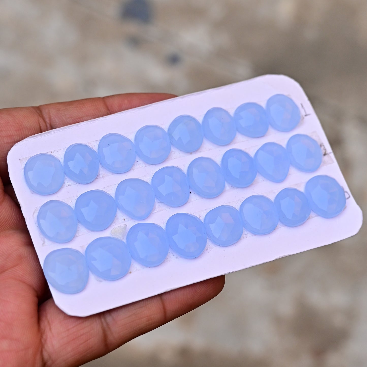 Blue Chalcedony Rose Cut Free Form Shape 12mm - 14mm AA Grade Gemstone Strip Set-Total 8 Pcs in one Strip