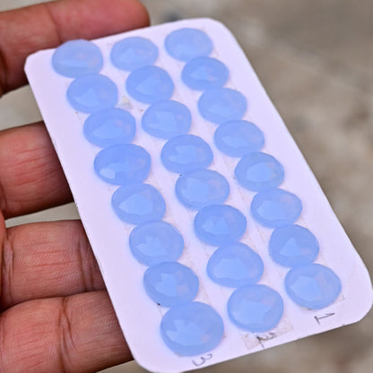 Blue Chalcedony Rose Cut Free Form Shape 12mm - 14mm AA Grade Gemstone Strip Set-Total 8 Pcs in one Strip